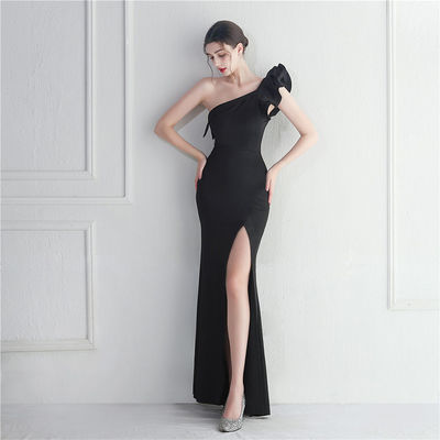 Vestido de noite preto, magro, irregular, com bordas esfarrapadas, vestido sexy, de comprimento do chão, com saco de quadril.