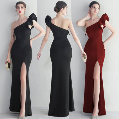 Vestido de noite preto, magro, irregular, com bordas esfarrapadas, vestido sexy, de comprimento do chão, com saco de quadril.