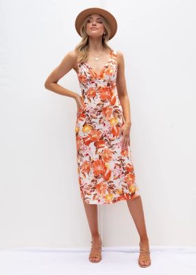 Slim Fit vestido sem mangas Impressão V Collar vestido floral mulheres fibra de poliéster