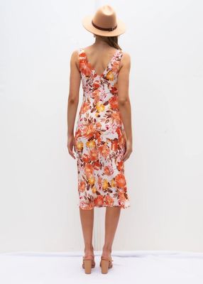 Slim Fit vestido sem mangas Impressão V Collar vestido floral mulheres fibra de poliéster