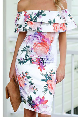 Bodice um ombro vestido tubo Impressão senhoras um ombro vestido Slim Fit