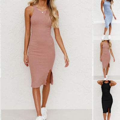 Slim Fit Pacote Vestido de Quadril Cor Sólida Colete de Longa Algem Saco de Tricotação Vestido de Quadril