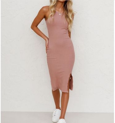 Slim Fit Pacote Vestido de Quadril Cor Sólida Colete de Longa Algem Saco de Tricotação Vestido de Quadril