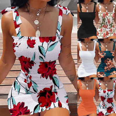 Colar de barco Impressão vestido de pulso cintura superior vestido de bainha floral
