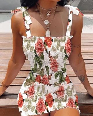 Colar de barco Impressão vestido de pulso cintura superior vestido de bainha floral