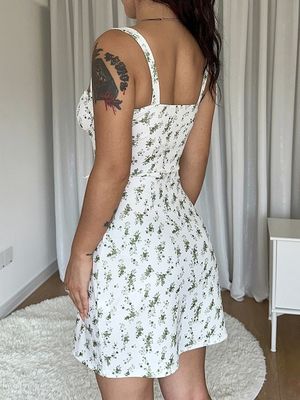 Pequeno Floral Sexy Slip Dress Halter Slim Fit saia linha de pescoço saia