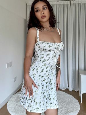 Pequeno Floral Sexy Slip Dress Halter Slim Fit saia linha de pescoço saia