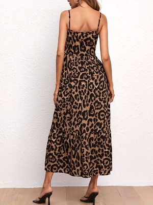 Impressão de leopardo Vestido feminino com cintura Vestido sexy com cintura Vestido com cintura Vestido com cintura