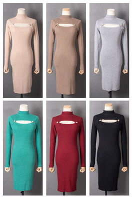 Pacote sexy Vestido de Quadril Manga longa Saco de tricô de Quadril Moda oca Vestido sexy magro