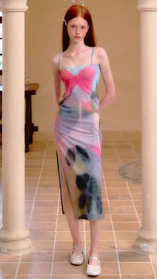 Rosa Azul Flutter Halter vestido francês Slit Slim vestido sexy cintura emagrecimento