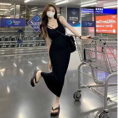 Estilo vestido sexy doce picante Slim Fit rosa top vestido sem mangas