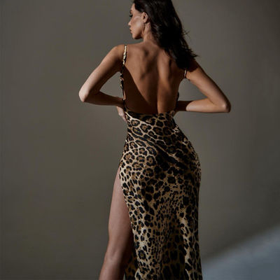 Imprimir vestido sexy Slim Fit Slit sem costas sem alças vestido sexy