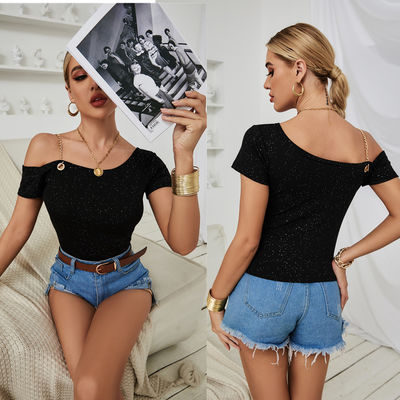 Suspensões Sexy Camisol Vestido Decorado Alto Baixo Ombros Casual Tops de algodão