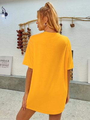 T-shirt de decal confortável e elegante T-shirt feminino de algodão de algodão de algodão
