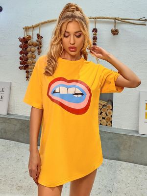 T-shirt de decal confortável e elegante T-shirt feminino de algodão de algodão de algodão