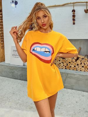 T-shirt de decal confortável e elegante T-shirt feminino de algodão de algodão de algodão