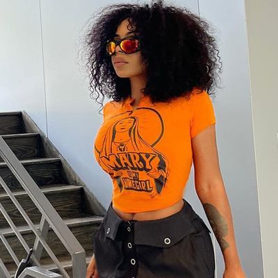 Hottie Monograma Impressão Manga curta Top sexy Slim Fit T-shirts Midriff Hipster Tee