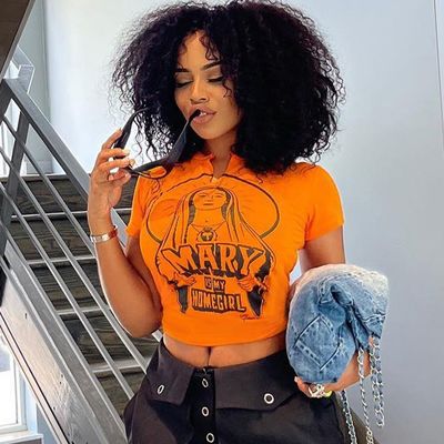 Hottie Monograma Impressão Manga curta Top sexy Slim Fit T-shirts Midriff Hipster Tee
