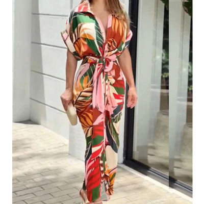 Manga curta Impressão floral vestida de moda vestidos femininos confortáveis Casual sexy Slim Fit