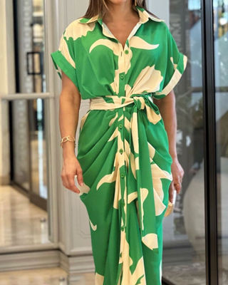 Manga curta Impressão floral vestida de moda vestidos femininos confortáveis Casual sexy Slim Fit
