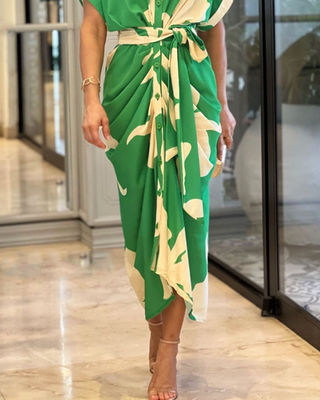 Manga curta Impressão floral vestida de moda vestidos femininos confortáveis Casual sexy Slim Fit
