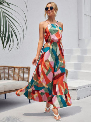 Impressão floral sem mangas vestida de estilo floral Maxi saia
