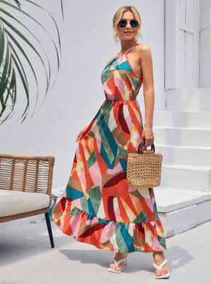 Impressão floral sem mangas vestida de estilo floral Maxi saia