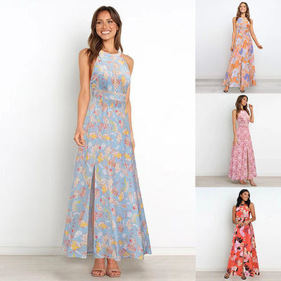 Adulto vestido sem mangas estampado vestido maxi floral elegante