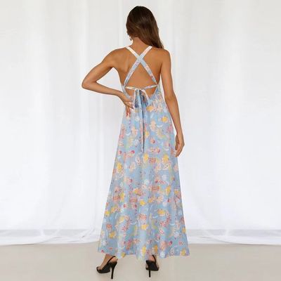 Adulto vestido sem mangas estampado vestido maxi floral elegante