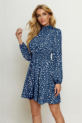 Rondinho de pescoço alto Impressão floral vestida de moda feminina Lanterna Manga longa Vestido floral