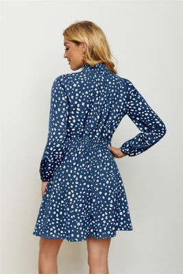 Rondinho de pescoço alto Impressão floral vestida de moda feminina Lanterna Manga longa Vestido floral