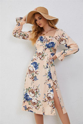 Elegantes vestidos florais com alças para mulheres com impressão de moda multicolor vestidos com mangas largas