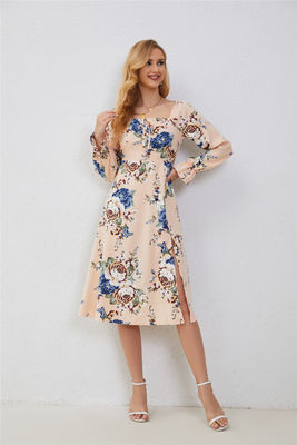 Elegantes vestidos florais com alças para mulheres com impressão de moda multicolor vestidos com mangas largas