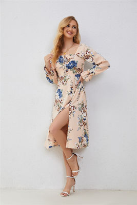 Elegantes vestidos florais com alças para mulheres com impressão de moda multicolor vestidos com mangas largas