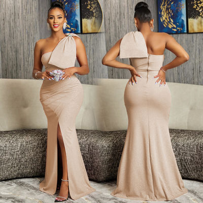 Estilo vestidos formais sem mangas ombro inclinado vestido de noite de festa sexy irregular