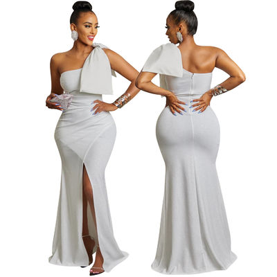 Estilo vestidos formais sem mangas ombro inclinado vestido de noite de festa sexy irregular