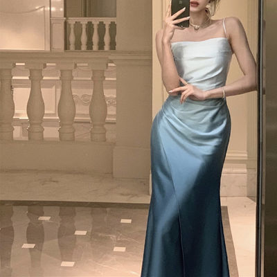 Satin Gradient Slip vestido de noite vestido charmoso emagrecimento vestidos formais