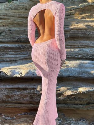 Vestido Maxi de lã tecido com parte traseira aberta