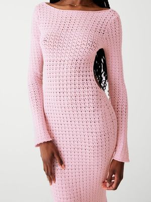 Vestido Maxi de lã tecido com parte traseira aberta
