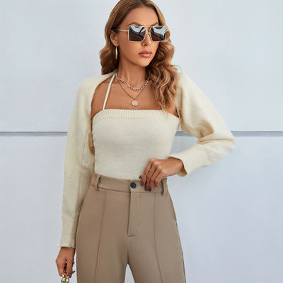 Design Sense Lace Up Outfits Moda Sexy Little Shawl Set de lã de duas peças