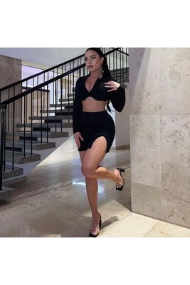Colarinho de POLO Roupa sexy de ginástica Manga longa saia de cor sólida Traje desportivo sexy
