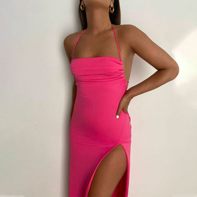 Vestido de pescoço longo, moda, vestido sexy, de pescoço, cinto de pescoço, vestido fino, vestido feminino.