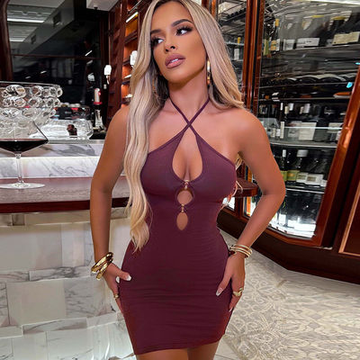 Hottie Halter Neck Open Back Dress Mochila de coxa Fontoura Corte Halter Dress