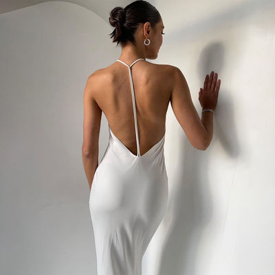 Roupa de pescoço de moda Slim Sexy Halter Rosto sem vestido de comprimento médio