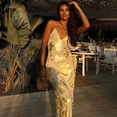 Tamanho XL Sexy Slip Dress Moda Sexy Slip Dress Hot Gold