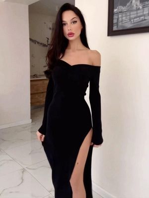 Colarinho de padrão sólido Banquete Vestido de noite longo Temperamento sexy Vestido magro Mulher