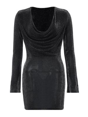 Cor pura vestido de noite magro manga longa vestido de noite plissado vestido de clube noturno
