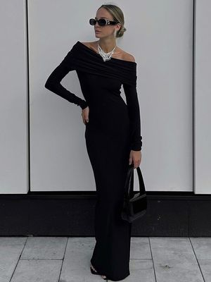 Pacote personalizado Vestido de Quintal Sem Faixa Neck Slim Fit Temperamento Vento Alta Fenda Vestido de Boca Apertado