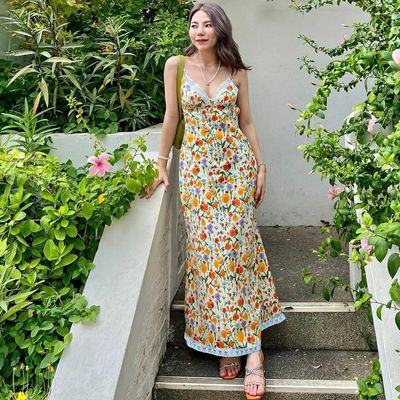 Novos estampados de moda de verão vestidos sexy sem costas