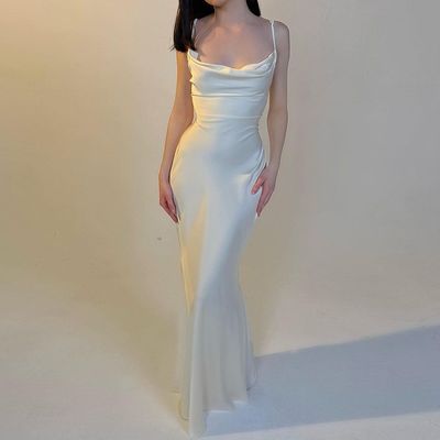 Vento temperamento de verão Europa e Estados Unidos nova cor sólida encaixe renda cintura longo vestido de algodão magro